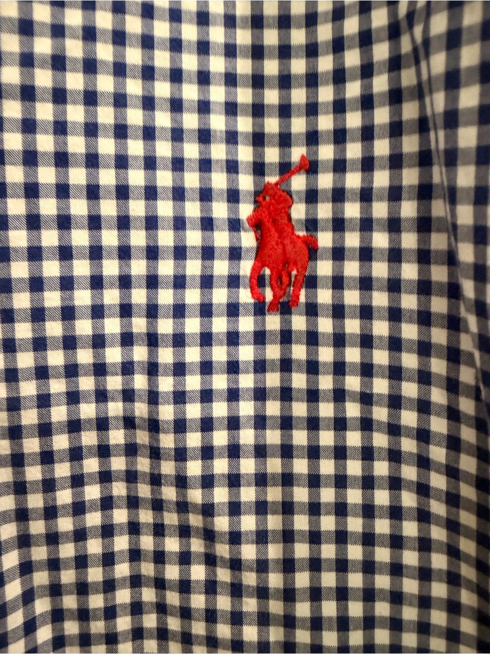 Ralph Lauren Red Pony Blue and White Gingham Button-Down Shirt XXL *see collar